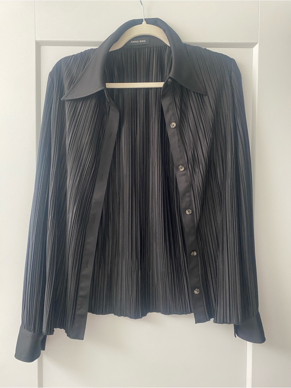 Black Pleated Button-Front Blouse by ANINE BING